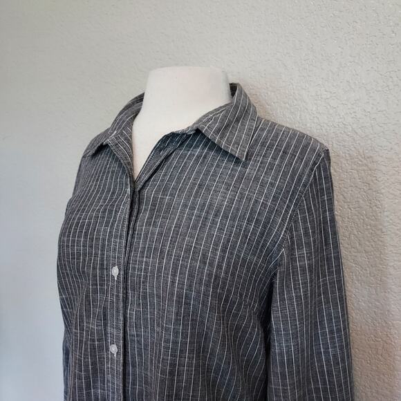 Talbots Gray Pin Stripe Linen Blend Button Down Size M - Picture 5 of 11